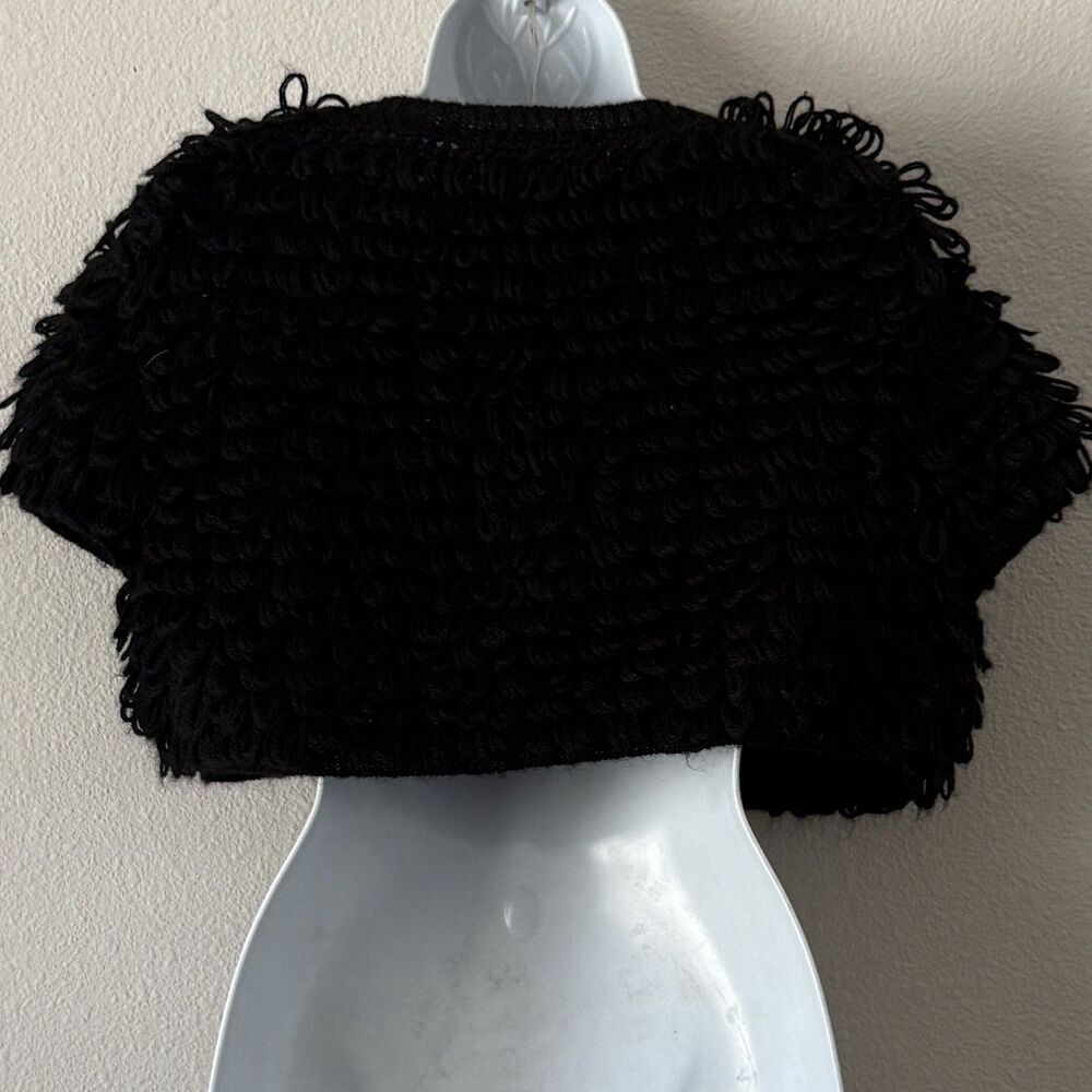 BCBGMAXAZRIA Alpaca Acrylic Blend Shrug Sweater S Black Shaggy Knit Cropped Y2k - Picture 2 of 7